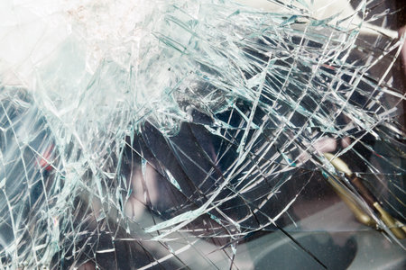 bulletproof glass car after the shooting with traces of bullets