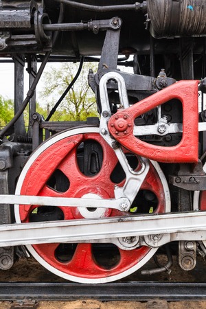 wheel detail of a vintage russiam steam train locomotiveの写真素材