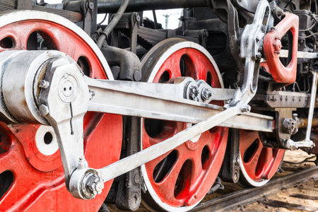 wheel detail of a vintage russiam steam train locomotive