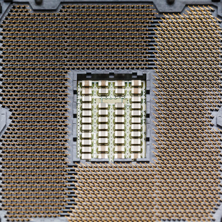 socket for the CPU in server motherboard closeup
