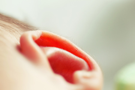 small ear and the hair of newborn close-upの写真素材
