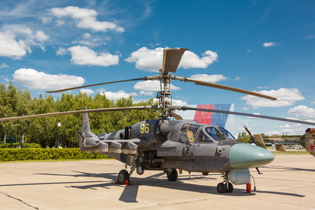 KUBINKA, MOSCOW REGION, RUSSIA - JUNE 18, 2015: Ka-52 Russian military helicopters at Kubinka air force base.のeditorial素材