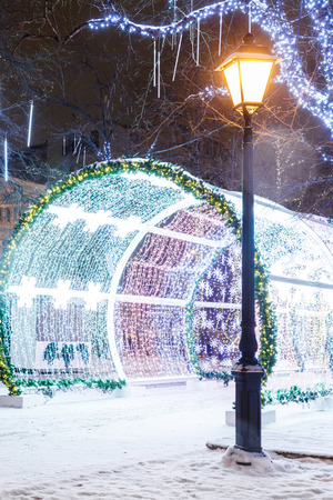 Decorations for New Year and architecture of Moscow. Boulevard Ringの写真素材