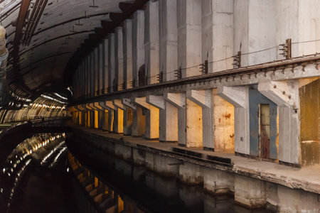 Bunker from Cold War, object an underground submarine base in Sevastopol dry dock at the underground repair factoryの写真素材