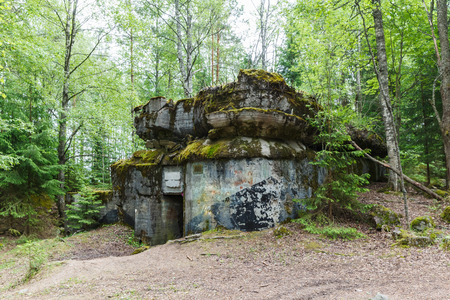 destroed pillbox defensive fortification of Mannerheim Line, Sk16 so-called Million fortressの写真素材