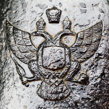coat of arms Russian Empire on cast-iron cannon of 18th centuryの写真素材
