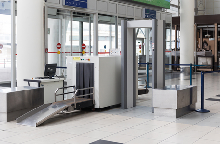 Airport security check point with metal detectorの写真素材