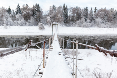 Pedestrian suspension bridge of steelの写真素材