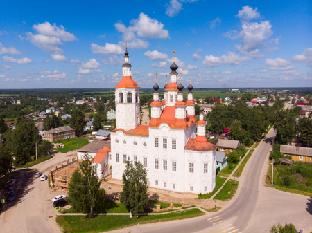The Nativity Church, Totma, Russia. Architectural forms reminiscent of a ship. view from above.の写真素材