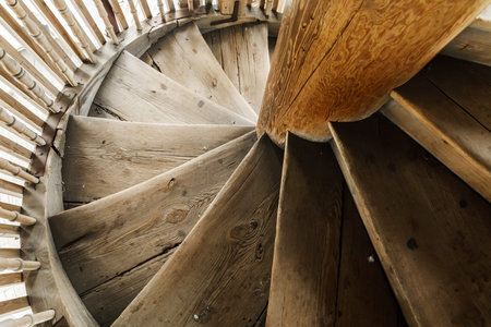 wooden spiral staircase in the ancient bell tower of the Orthodox Church.