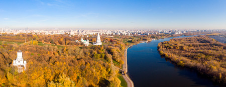 Church of the Ascension in Kolomenskoye park in autumn season aerial view, Moscow, Russia.の写真素材