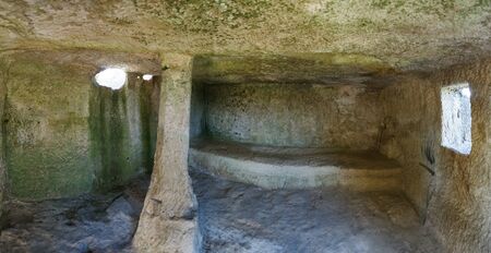 Medieval cave city-fortress Chufut-Kale in the mountains, Bakhchisaray, Crimea.の写真素材