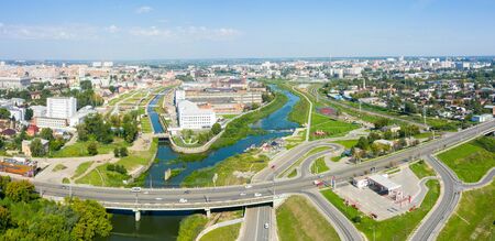 Panorama of Tula city and Upa River Embankment, Kazanskaya Embankment and a park in the historical part of Tula near the Kremlin.の写真素材