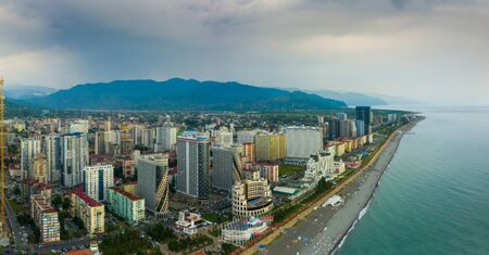 Panoramic view of Batumi, Georgia. View of the center of Batumi and the promenade and the beach. The capital of Adjara, Georgia.の写真素材