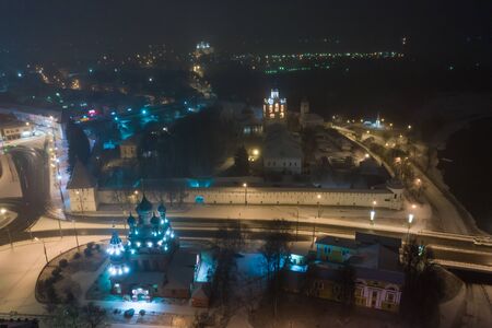 The Golden ring of Russia in winter, Yaroslavl. Bogoyavlenskaya church and Spassky (St Saviour) Monastery. Yaroslavl Architectural Historical and Art Museum Preserve.の写真素材