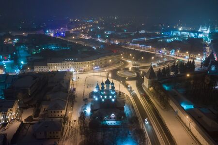 The Golden ring of Russia in winter, Yaroslavl. Bogoyavlenskaya church and Spassky (St Saviour) Monastery. Yaroslavl Architectural Historical and Art Museum Preserve.の写真素材