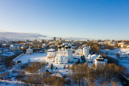 Kirov and the high bank of the river Vyatka and the Alexander Grin Embankment and Trifonov Monastery...