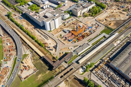 the intersection of the railway of the Moscow central diameter and the Moscow central ring. Interchange hub of the new transport infrastructure of the metropolis.の写真素材