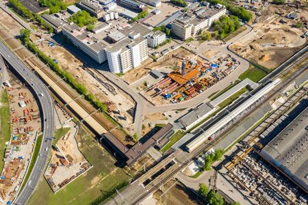 the intersection of the railway of the Moscow central diameter and the Moscow central ring. Interchange hub of the new transport infrastructure of the metropolis.の写真素材