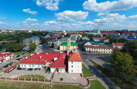 Vintage Central Fire tower and Fire Station Building. Grodno, Belarus.の写真素材