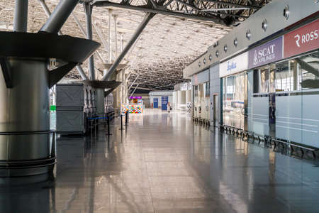 Moscow region, Vnukovo, Russia - May 29, 2020: Terminal A of Vnukovo International Airport, Empty airport during COVID pandemic.のeditorial素材