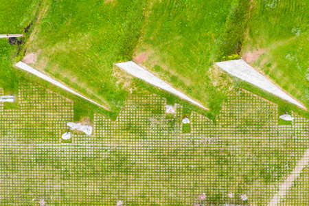Panorama of the Kirov city and memorial park in Leninsky district in the central part of the city of Kirov on a summer day from above. Russia from the drone.の写真素材