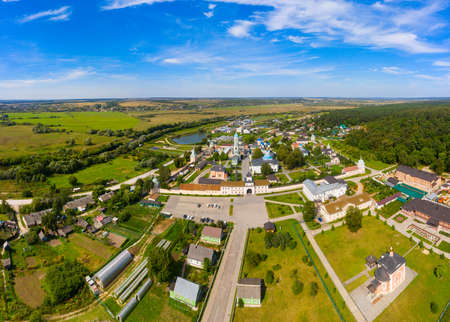 Aerial view on the Cathedral of the Nativity in Pafnutie monastery in Borovsk. Orthodox monastery on a summer day.の写真素材