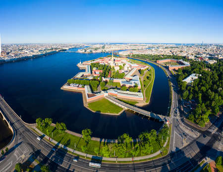 Peter and Paul Fortress on an early summer morning in clear weather in Saint Petersburg, Russia.の写真素材