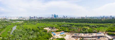 Panoramic view of Moscow on a sunny day, Russia. Picturesque region in the north-west of Moscow city. Terekhovo metro station siteの写真素材