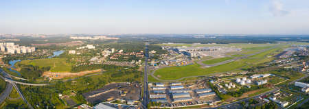 panoramic view of the Vnukovo international airport and the residential area of the city of Moscowの写真素材