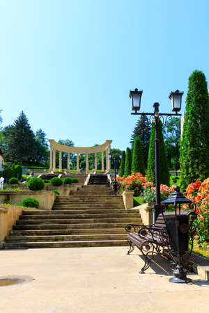The ancient Cascade stairs, tourist attraction in Kislovodsk. Resort park, ornament and pride of Kislovodsk,Caucasus, Russiaの写真素材