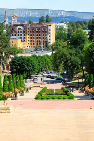 The ancient Cascade stairs, tourist attraction in Kislovodsk. Resort park, ornament and pride of Kislovodsk,Caucasus, Russiaの写真素材