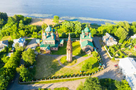 panorama of Yaroslavl from a height and bell tower Church of St. John Chrysostom (Yaroslavl) against the blue sky in summerの写真素材