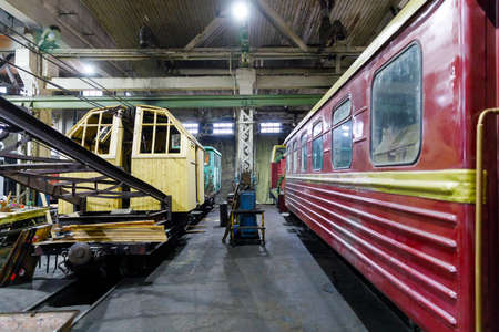 Old Soviet lathe, machine tool equipment. Locksmith shop in the railway depotの写真素材