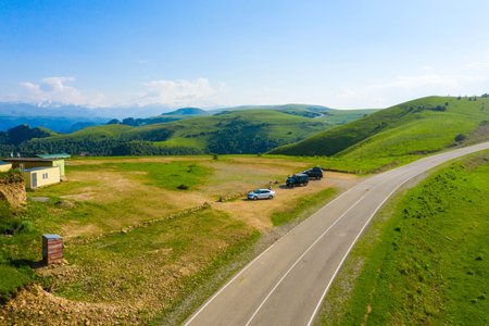 A wonderful mountain road with a serpentine in the North Caucasus from the Narzan Valley to...