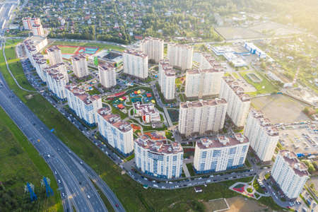 New residential areas and new buildings in Moscow. Aerial view of the area near the Vnukovo landfillの写真素材