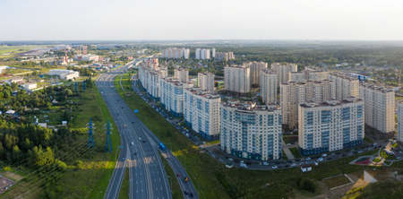 New residential areas and new buildings in Moscow. Aerial view of the area near the Vnukovo landfillの写真素材