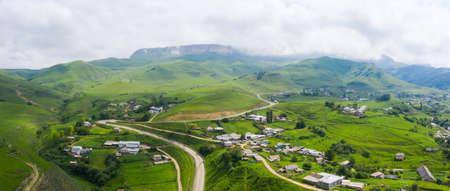 A wonderful mountain road with a serpentine Gum-Bashi pass in the North Caucasus, Russiaの写真素材