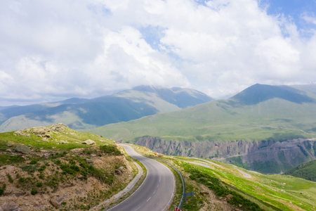 A wonderful mountain road with a serpentine Gum-Bashi pass in the North Caucasus, Russia