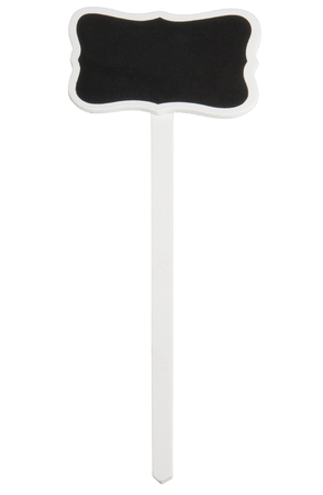 A blank blackboard wooden information label isolated on white backgroundの写真素材