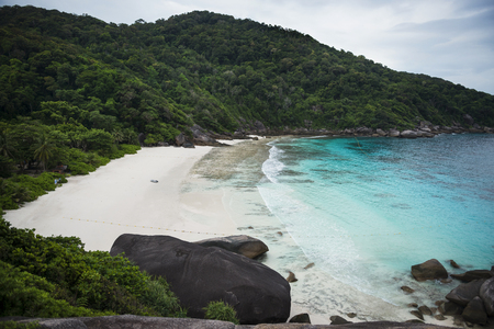 Beautiful sea landscape with tropical coast at Tachai island, part of Similam archipelago, Phang nga, Thailandの写真素材