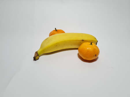 Various kinds of fruit on a white backgroundの写真素材