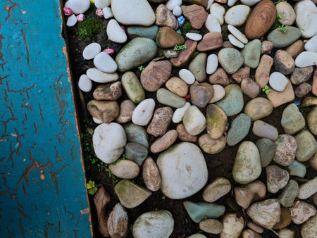 A collection of colorful garden decoration stonesの写真素材