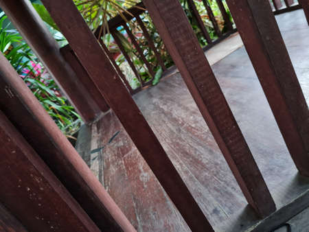 Abstract background of brown wood texture standing at a distanceの写真素材