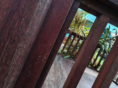 Abstract background of brown wood texture standing at a distanceの写真素材