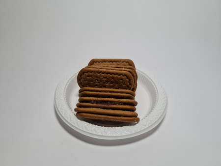 Snacks made from flour and other ingredients that have a chocolate taste are called biscuitsの写真素材