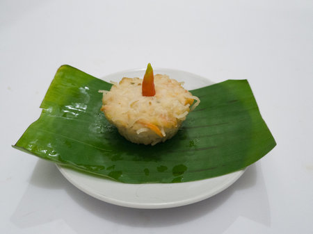 Snacks from Indonesia made of flour and fried white noodles taste delicious called egg noodlesの写真素材