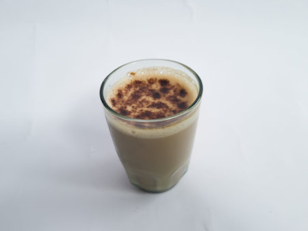 Coffee with a mixture of caramel milk sprinkled with chocolate