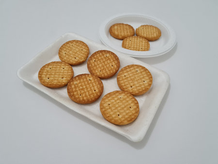 Cookies in the shape of a circle made from flour and other ingredients called biscuits