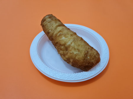 Snacks from the market are fried bread that is oval in shape with a sweet tasteの写真素材